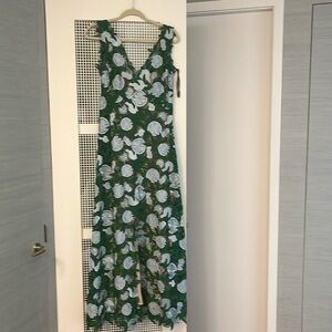 Lela Rose Green and White Floral Maxi Dress